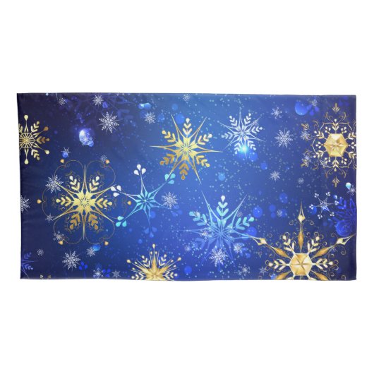XMAS Blauwe Achtergrond met Golden Snowflakes Kussensloop (Achterkant-Rechts)