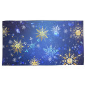 XMAS Blauwe Achtergrond met Golden Snowflakes Kussensloop (Voorkant-Rechts)