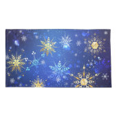 XMAS Blauwe Achtergrond met Golden Snowflakes Kussensloop (Achterkant-Links)