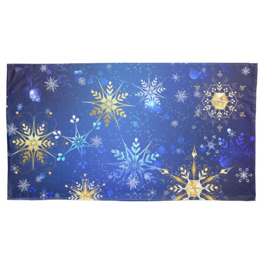 XMAS Blauwe Achtergrond met Golden Snowflakes Kussensloop (Voorkant)