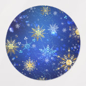 XMAS Blauwe Achtergrond met Golden Snowflakes Labels (Design 2)