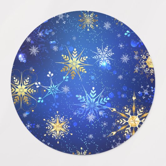 XMAS Blauwe Achtergrond met Golden Snowflakes Labels (Design 1)