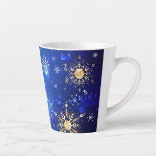 XMAS Blauwe Achtergrond met Golden Snowflakes Latte Mok