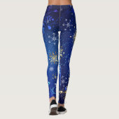 XMAS Blauwe Achtergrond met Golden Snowflakes Leggings (Achterkant)