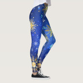 XMAS Blauwe Achtergrond met Golden Snowflakes Leggings (Rechts)