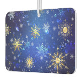 XMAS Blauwe Achtergrond met Golden Snowflakes Luchtverfrisser (Links)