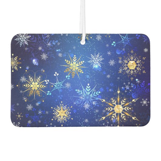 XMAS Blauwe Achtergrond met Golden Snowflakes Luchtverfrisser (Voorkant)