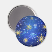 XMAS Blauwe Achtergrond met Golden Snowflakes Magneet (Voorkant / Achterkant)