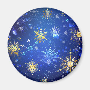 XMAS Blauwe Achtergrond met Golden Snowflakes Magneet
