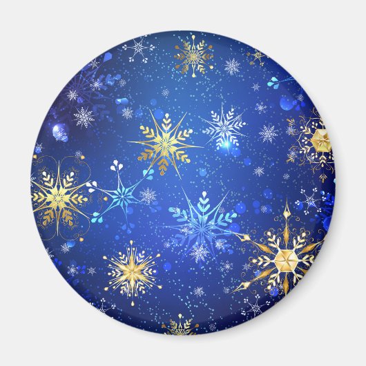XMAS Blauwe Achtergrond met Golden Snowflakes Magneet (Voorkant)