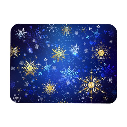 XMAS Blauwe Achtergrond met Golden Snowflakes Magneet (Horizontaal)