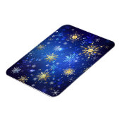 XMAS Blauwe Achtergrond met Golden Snowflakes Magneet (Linkerzijde)