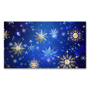 XMAS Blauwe Achtergrond met Golden Snowflakes Magnetisch Visitekaartje