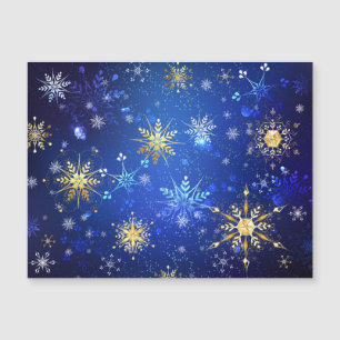 XMAS Blauwe Achtergrond met Golden Snowflakes Magnetische Uitnodiging