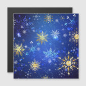 XMAS Blauwe Achtergrond met Golden Snowflakes Magnetische Uitnodiging (Voorkant / Achterkant)