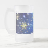 XMAS Blauwe Achtergrond met Golden Snowflakes Matglas Bierpul (Links)