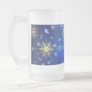 XMAS Blauwe Achtergrond met Golden Snowflakes Matglas Bierpul