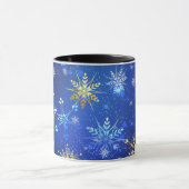 XMAS Blauwe Achtergrond met Golden Snowflakes Mok (Midden)