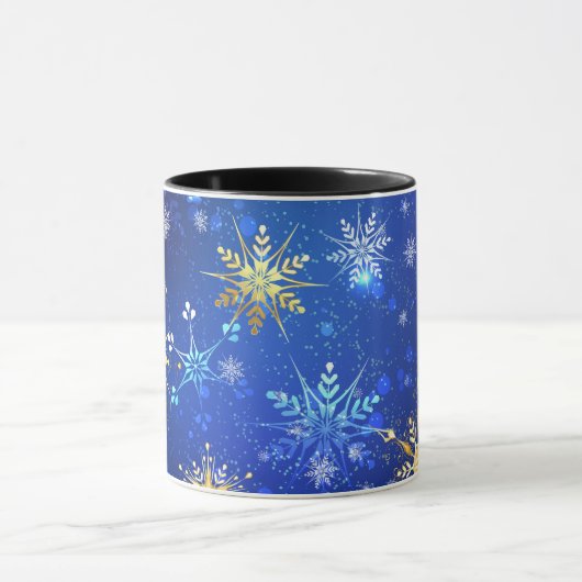 XMAS Blauwe Achtergrond met Golden Snowflakes Mok (Midden)