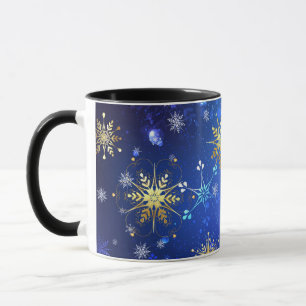 XMAS Blauwe Achtergrond met Golden Snowflakes Mok