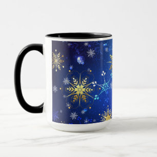 XMAS Blauwe Achtergrond met Golden Snowflakes Mok