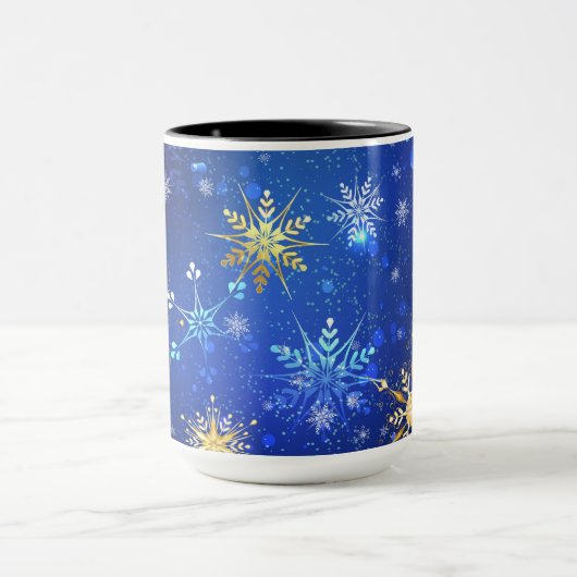 XMAS Blauwe Achtergrond met Golden Snowflakes Mok (Midden)