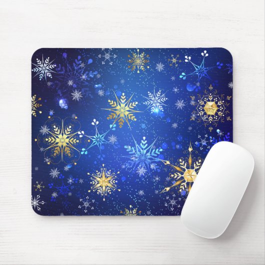 XMAS Blauwe Achtergrond met Golden Snowflakes Muismat (Met muis)