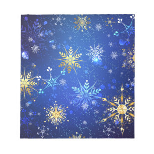 XMAS Blauwe Achtergrond met Golden Snowflakes Notitieblok