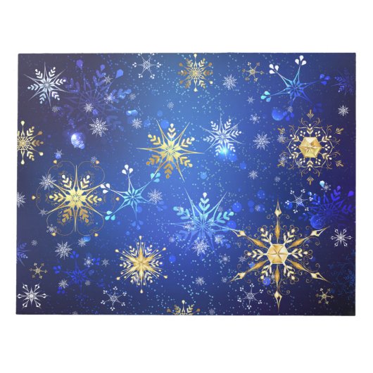 XMAS Blauwe Achtergrond met Golden Snowflakes Notitieblok (Voorkant)