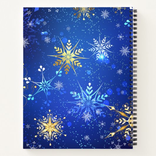 XMAS Blauwe Achtergrond met Golden Snowflakes Notitieboek (Achterkant)