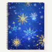 XMAS Blauwe Achtergrond met Golden Snowflakes Notitieboek (Voorkant)