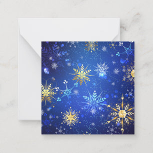 XMAS Blauwe Achtergrond met Golden Snowflakes Notitiekaartje