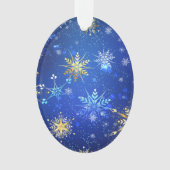 XMAS Blauwe Achtergrond met Golden Snowflakes Ornament (voorkant)
