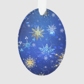 XMAS Blauwe Achtergrond met Golden Snowflakes Ornament (achterkant)