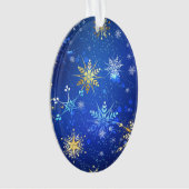 XMAS Blauwe Achtergrond met Golden Snowflakes Ornament (voorkant)