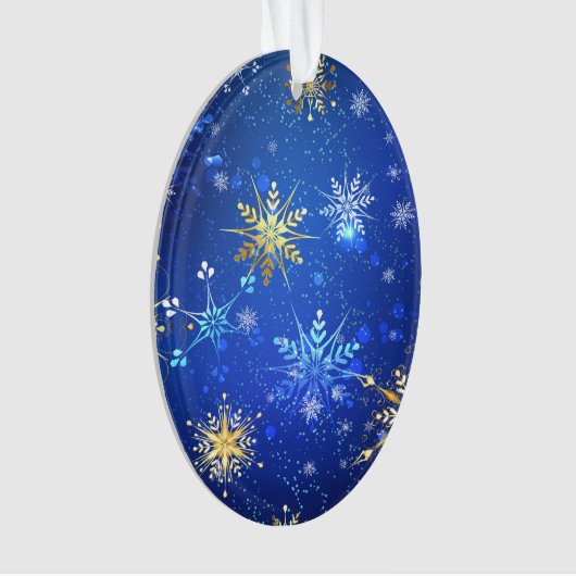 XMAS Blauwe Achtergrond met Golden Snowflakes Ornament (voorkant)