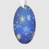XMAS Blauwe Achtergrond met Golden Snowflakes Ornament (voorkant)