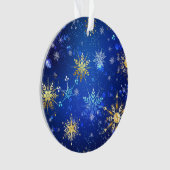 XMAS Blauwe Achtergrond met Golden Snowflakes Ornament (voorkant)