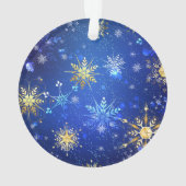 XMAS Blauwe Achtergrond met Golden Snowflakes Ornament (achterkant)