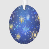 XMAS Blauwe Achtergrond met Golden Snowflakes Ornament (voorkant)