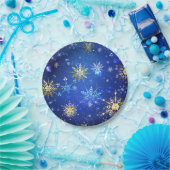 XMAS Blauwe Achtergrond met Golden Snowflakes Papieren Bordje (Feest)