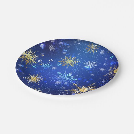 XMAS Blauwe Achtergrond met Golden Snowflakes Papieren Bordje (Gekanteld)