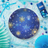 XMAS Blauwe Achtergrond met Golden Snowflakes Papieren Bordje (Feest)