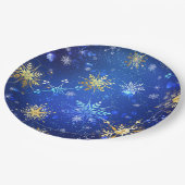 XMAS Blauwe Achtergrond met Golden Snowflakes Papieren Bordje (Gekanteld)