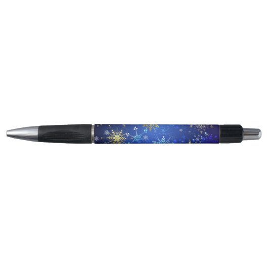 XMAS Blauwe Achtergrond met Golden Snowflakes Pen (Voorkant)