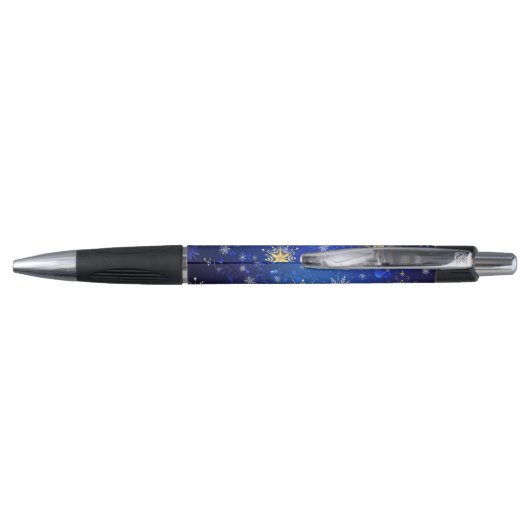 XMAS Blauwe Achtergrond met Golden Snowflakes Pen (Achterkant)