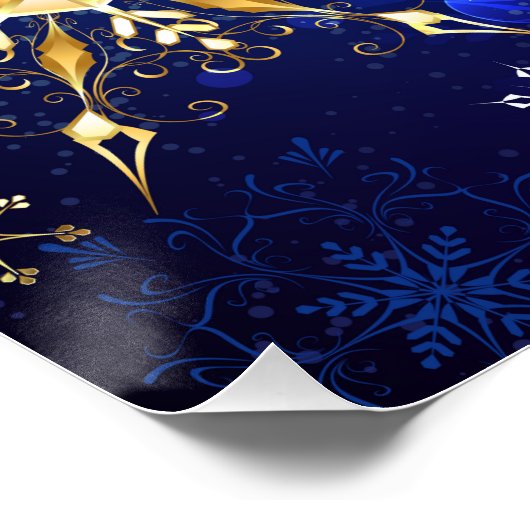 XMAS Blauwe Achtergrond met Golden Snowflakes Perfect Poster (Hoek)