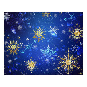 XMAS Blauwe Achtergrond met Golden Snowflakes Perfect Poster
