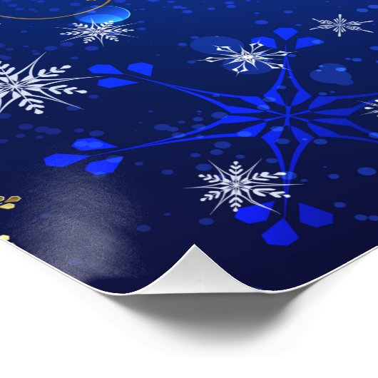 XMAS Blauwe Achtergrond met Golden Snowflakes Perfect Poster (Hoek)