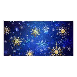 XMAS Blauwe Achtergrond met Golden Snowflakes Perfect Poster